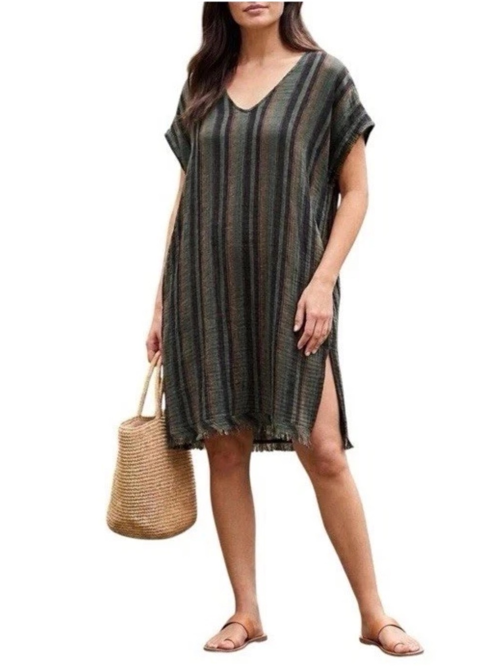 Eileen Fisher black striped cotton tunic dress top